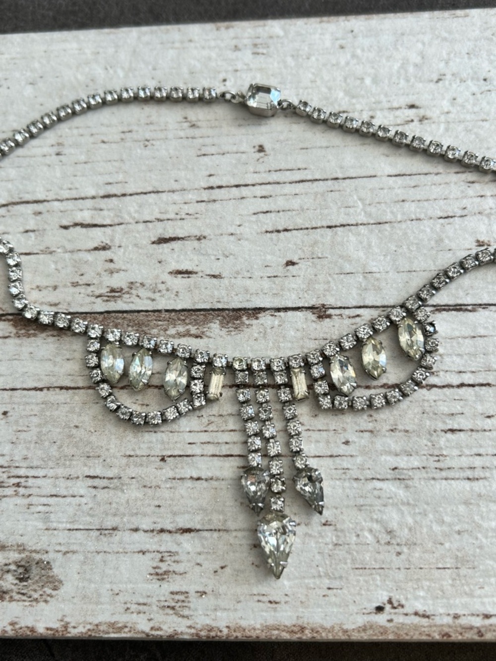 CORO Silver Crystal Fringe Necklace - Women Jewelry
